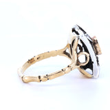 Bague vintage en or 14 carats et argent avec saphir et rosettes, style début des années 1900