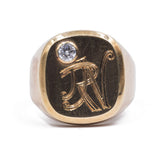Anello vintage in oro giallo 14k con diamante di circa 0.15ct, anni 50