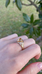 Anello vintage in oro 14K con cuore di quarzo e diamanti, anni '70