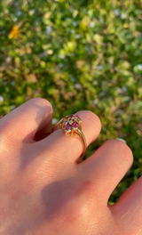 Bague vintage en or 14 carats avec rubis et diamants, 1950