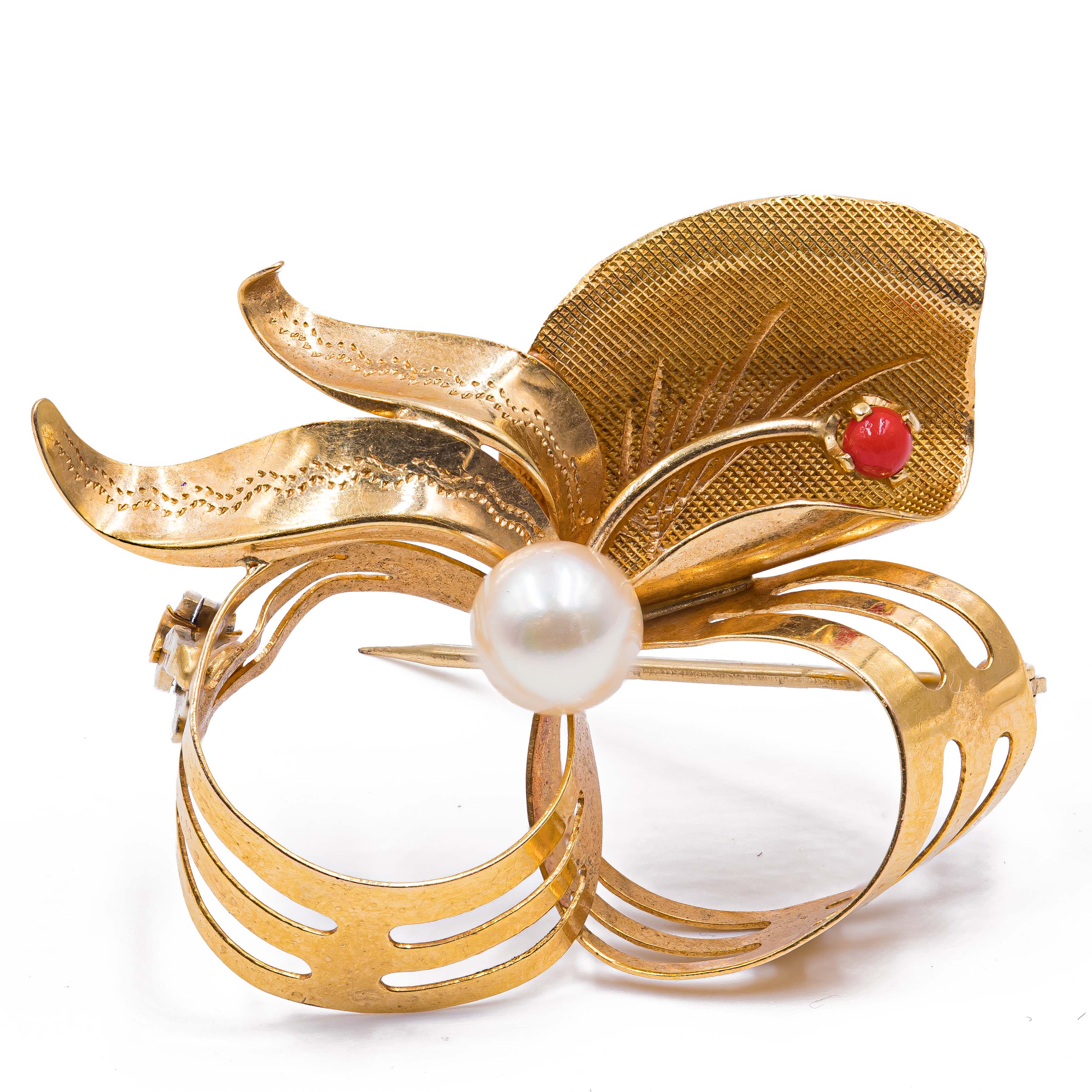 Spilla vintage in oro 18kt con perla e corallo, anni '40/'50 – Antichità  Galliera