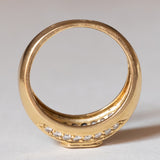 Anello vintage in oro 18K con topazio blu e diamanti (0.56ctw ca.), anni ‘70/‘80