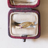 Anello a serpente vintage in oro 18K con rubini, anni ‘70