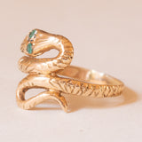 Anello antico a forma di serpente in oro giallo 18K con smeraldi, anni '10