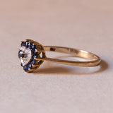 Anello vintage a cuore in oro 18K con topazi e diamante, anni ‘60/‘70