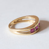 Anello vintage in oro 18K con rubini e diamanti (0.08ctw ca.), anni ‘70
