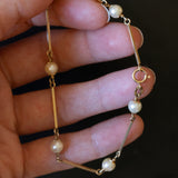 Braccialetto semirigido vintage in oro 14K con perle, anni ‘70