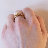 Anello vintage in oro 14K con perla, anni '50