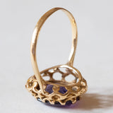 Anello vintage da cocktail in oro 18K con zaffiro viola, anni ‘60/‘70