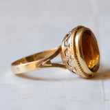 Anello vintage in oro 18K con quarzo citrino arancione, anni ‘70