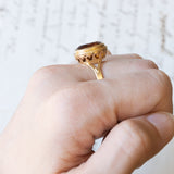 Anello vintage in oro 18K con quarzo citrino arancione, anni ‘70