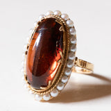 đ Anello vintage in oro 18K con ambra e perline, anni '50