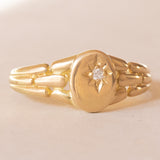 Anello vintage in oro giallo 18K con diamante, anni ‘40/‘50