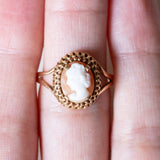 🍂 Anello vintage in oro 18K con cammeo su conchiglia, anni ‘50/‘60