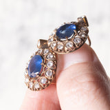 Orecchini vintage in oro 18K con zaffiri (3.80ctw ca.) e diamanti (2.60ctw ca.), anni ‘70