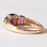 Anello vintage in oro 14K con granati viola e diamanti, anni ‘70