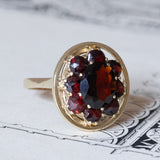 Anello a margherita vintage in oro 8K con granati, anni ‘60