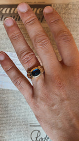 Anello vintage da uomo in oro 12K con pasta di vetro blu, anni ‘50
