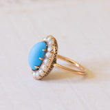 Bague Turquoise Antique en Or 18K et Perles, 1930s