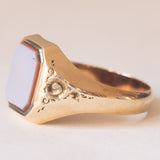 Anello vintage da sigillo in oro 14K con agata, anni ‘50/‘60
