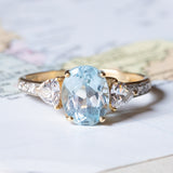 Vintage 18K gold ring with synthetic blue spinel and white stones, 1980s