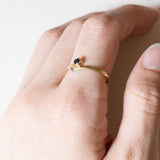 Anello contrarier vintage in oro 14K con zaffiro e diamante, anni ‘50/‘60