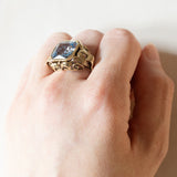 Anello vintage in oro 14K con spinello azzurro, anni ‘60/‘70