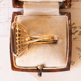 Anello vintage da cocktail in oro giallo 18K con quarzo fumé (20ct ca.), anni ‘50/‘60