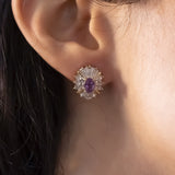 Orecchini vintage in oro 14K con ametiste (1ctw ca.) e diamanti (0.28ctw ca.), anni ‘70