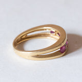 Anello vintage in oro 18K con rubini e diamanti (0.08ctw ca.), anni ‘70