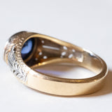 Anello vintage in oro 9K con zaffiro sintetico, anni ‘60/‘70