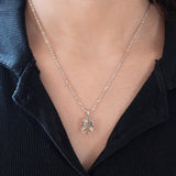 Collana vintage in oro 9K con quarzo verde-acqua e diamanti, anni ‘60/‘70