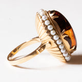 đ Anello vintage in oro 18K con ambra e perline, anni '50