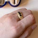 Anello vintage in oro 18K con zaffiri e diamanti, anni ‘50