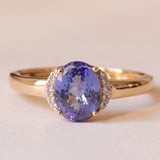 Anello vintage in oro 9K con tanzanite e zaffiri bianchi, anni ‘80