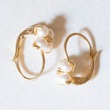 Orecchini vintage in oro giallo 18K con perle bianche e zirconi, anni ‘50/‘60