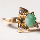 Anello vintage in oro 18K con smeraldo e zirconi bianchi, anni ‘60