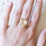 Vintage 18K Gold Cocktail Ring with Light Green Quartz, 1960s