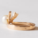 Anello vintage in oro 18K con perla, anni ‘50