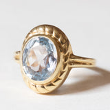 Anello vintage in oro 14K con spinello sintetico azzurro, anni ‘60/‘70