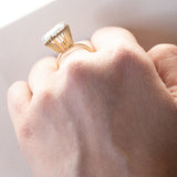 Anello vintage da cocktail in oro 14K con acquamarina (10ct ca.), anni ‘60/‘70