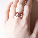 Anello vintage in oro 9K con tormaline rosa e diamanti, anni ‘80/‘90