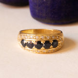 Anello vintage in oro 18K con zaffiri e diamanti, anni ‘50