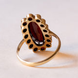 Anello vintage a margherita in oro 8K con granati, anni ‘60