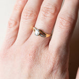 Anello vintage in oro 18K con topazio azzurro, anni '50/'60
