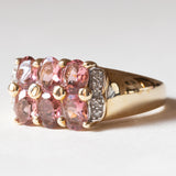 Anello vintage in oro 9K con tormaline rosa e diamanti, anni ‘80/‘90