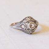 Anello di transizione Art Nouveau-Art Déco in oro 14K e argento con diamanti, anni '20/'30
