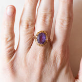 Anello vintage da cocktail in oro 18K con zaffiro viola, anni ‘60/‘70