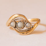 Anello Art Nouveau in oro giallo 18K con perline, anni '10/'20