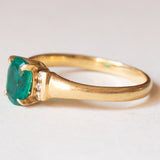 Anello vintage in oro 18K con smeraldo sintetico e diamanti, anni ‘70/‘80